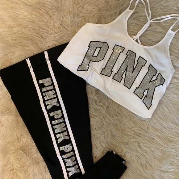 PINK Bling Matching Tank Top & Leggings - Picture 1 of 8